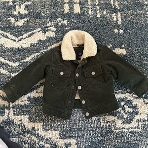 GAP Kids Olive Corduroy Jacket with Cream Sherpa Collar